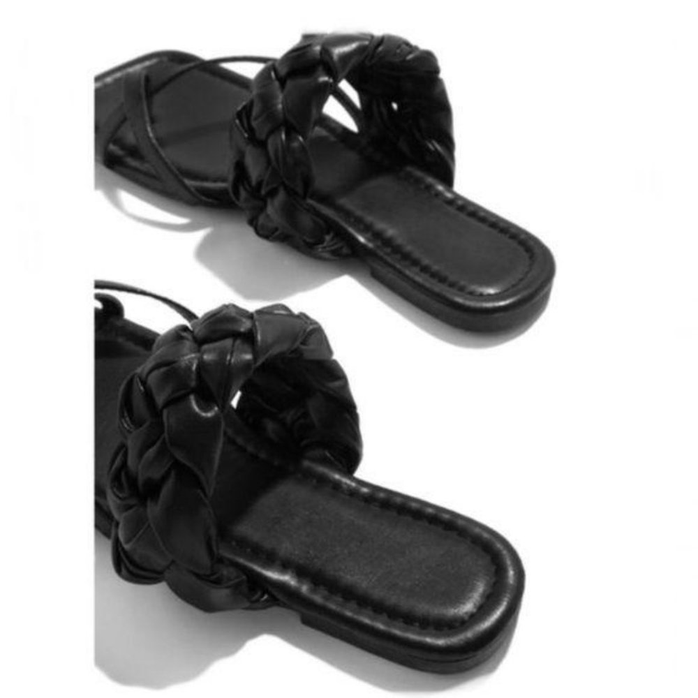 Braided Square Toe Sandals in Black - Picture 3 of 7